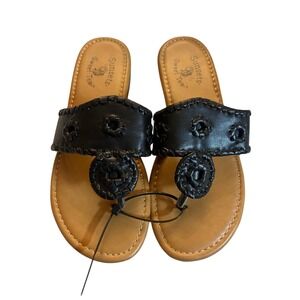 Womens Sunsets Sweet Tea Sandals 6 Preppy Whipstitch Medallion Black Thong Flat